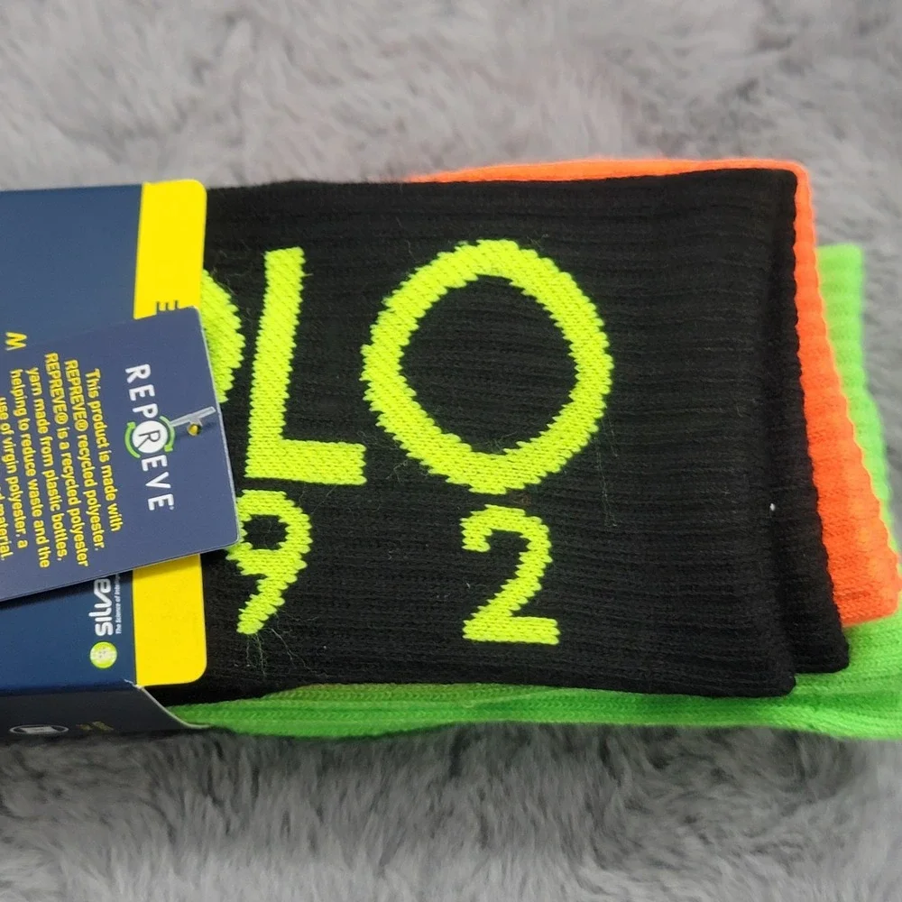 Polo Ralph Lauren Socks Mens 10-13 Multicolor Polo 1992 Performance Crew 3 Pairs